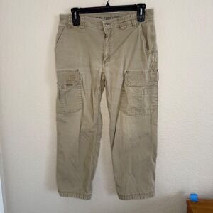 Duluth Mens 35x27* Flex Fire Hose Cargo Pants Workwear Khaki Utility Rugged